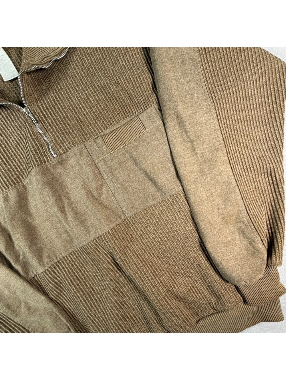 Vintage Envoy Quarter Zip Sweater Mens M Brown Ribbed 100% Cotton Knit Pullover